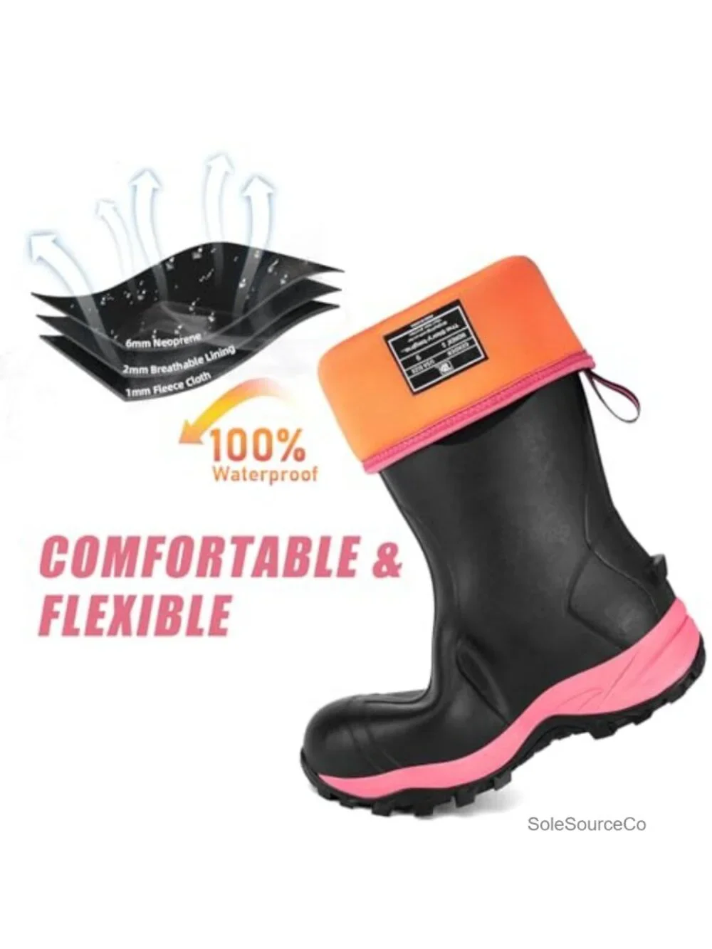 Waterproof Insulated Neoprene Rubber Rain Boots Steel Shank Anti-slip Mid-Calf
